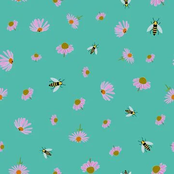 Echinacea design repeat pattern in vector on green 스톡 일러스트