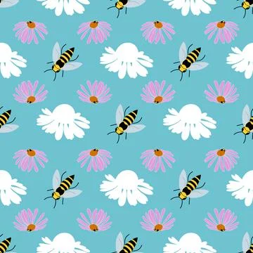 Echinacea floral seamless pattern design background illustration Stock Illustration