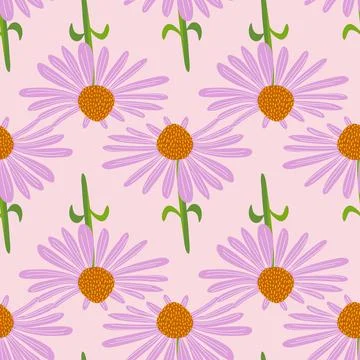 Echinacea vector seamless pattern, pink background design Stock Illustration