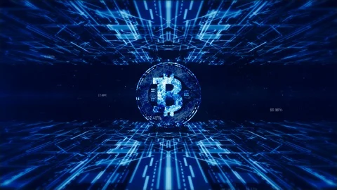 Echnology Network Worldwide Connections. Bitcoin Cryptocurrency in Digital Stock Footage 102420592