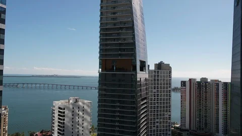 Echo Brickell pool level aerial shot by drone 4k Stock Footage 127328167