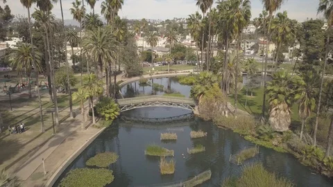 Echo Park Bridge and Lake Stock Footage 88309827