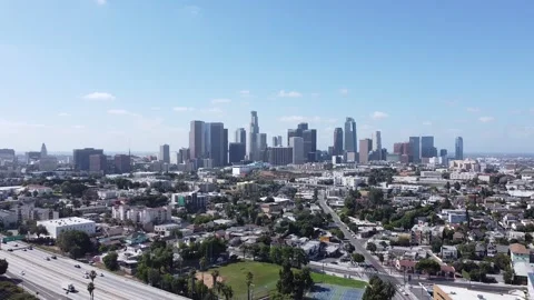 Echo Park Lake Aerial Drone View DTLA Downtown Los Angeles California USA Video stock 133545481
