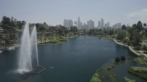 Echo Park Lake Flyover 2 Stock Footage 109236861