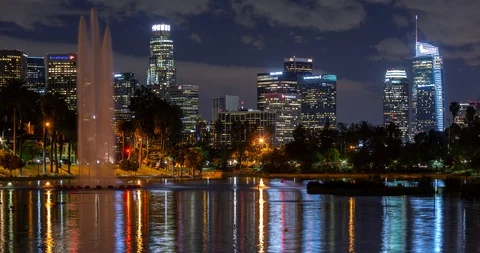 Echo Park Lake Night Timelapes Stockbeeldmateriaal 90878873