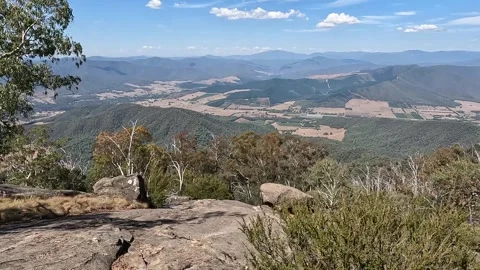 Echo Point Lookout at Mount Buffalo National Park, Victoria, Australia Stock Footage 312062979