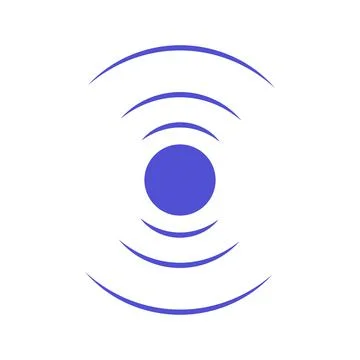 Echo sonar waves. Blue radar symbol on sea and ultrasonic signal reflection.  Stock Illustration