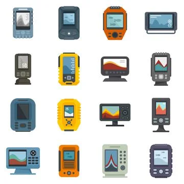 Echo sounder icons set flat vector isolated Stock Illustration