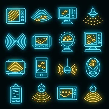 Echo sounder icons set vector neon Illustrazione stock
