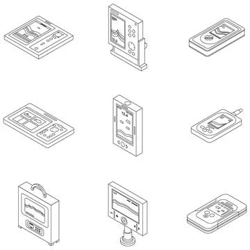 Echo sounder icons set vector outline Illustrazione stock