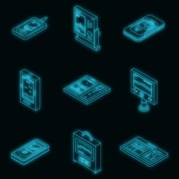 Echo sounder icons set vector neon Illustrazione stock