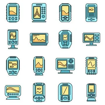 Echo sounder icons set vector color line Illustrazione stock
