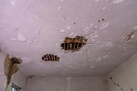 Echoes of Ages: Time-Worn Ceiling in an Ancient Edifice Stock Photos