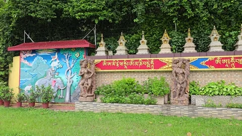 Echoes of Enlightenment: A View of the Temple Wall Stock Footage 317070665