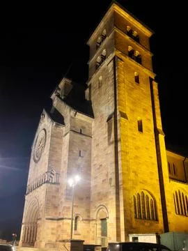 Echternach Basilica at night Stock Photos