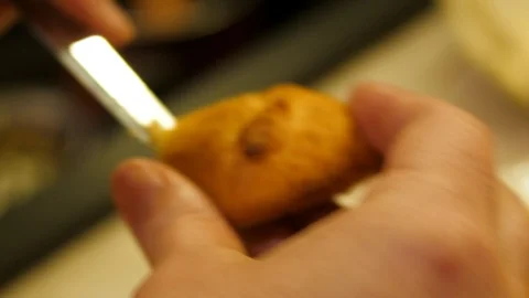 Eclair Baking. Choux Pastry creme made from Butter, Flour, Eggs water. Close up. Stock Footage 129307847