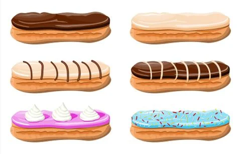 Eclair brewing cake set. Illustrazione stock