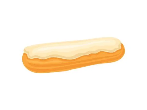 Eclair is covered with icing. Vector illustration on white background. Illustrazione stock