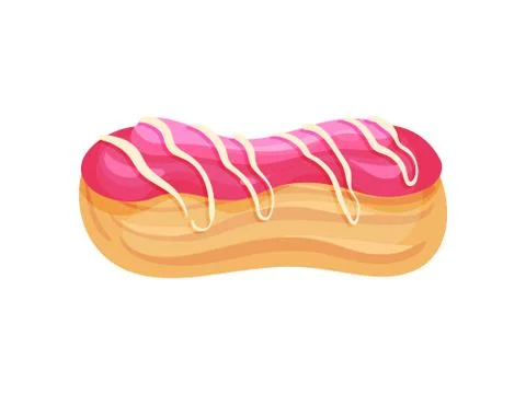 Eclair with pink glaze. Vector illustration on white background. Illustrazione stock