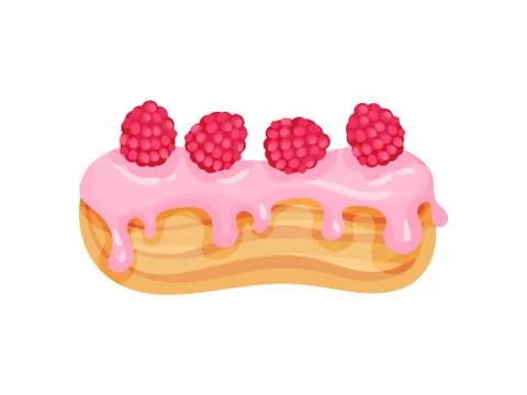 Eclair with pink glossy glaze. Vector illustration on white background. Illustrazione stock