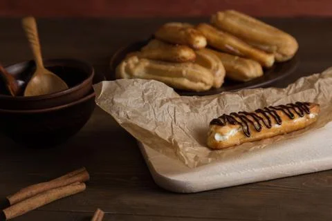 Eclairs with a delicate cream inside Stock-Fotos