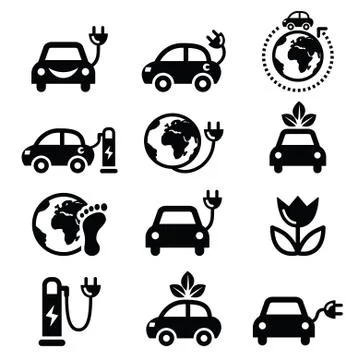 Eclectic car, green or eco transport icons set Stock Illustration
