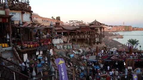 Eclectic Decor and Cliffside Views at Farsha Mountain Lounge, Sharm el Sheikh Stock Footage 262253232