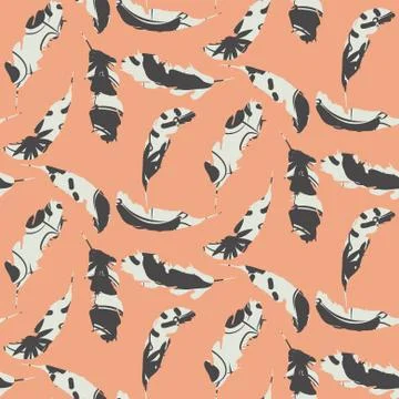 Eclectic exotic feather pattern. Seamless vector overlay effect salmon red Stock Illustration