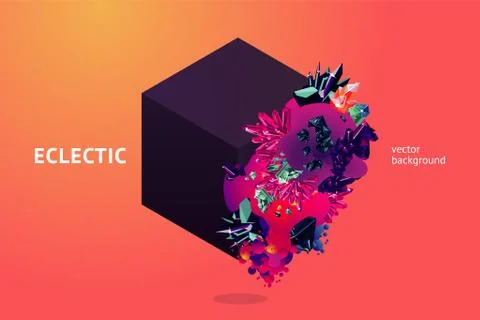 Eclectic futuristic background with 3d object. Bright crystal texture. Chaotic Stock Illustration