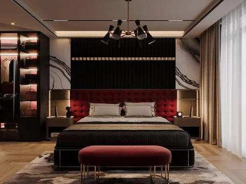 Eclectic Interior Design Infusing Personality into Your Bedroom master bed .. Stock-Illustration