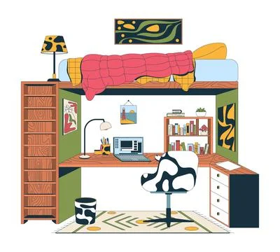 Eclectic loft bed 2D vector illustration Stock Illustration