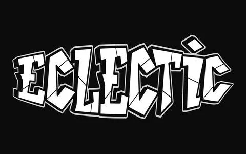 Eclectic word trippy psychedelic graffiti style letters. Vector hand drawn do Stock Illustration