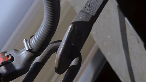 Eclectric train coupling hook in high speed travel Stock Footage 122534005