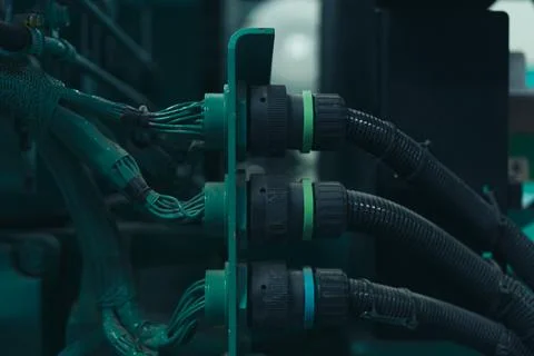 Eclectrical connectors of generator engine Stock Photos