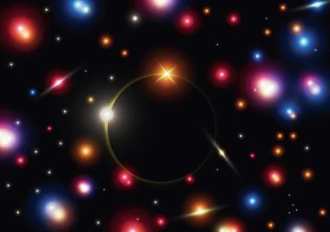 Eclipse with colorful star in space Stock Illustration