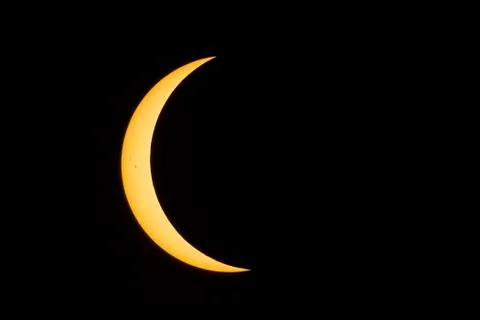 Eclipse Crescent Sun with Sunspots Stock Photos