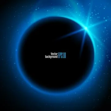 Eclipse illustration, planet in space in blue rays of light  vector backgroun 스톡 일러스트
