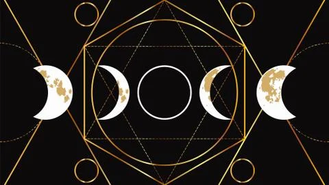 Eclipse of the moon flat image on a black background with a geometric pattern Ilustração Stock