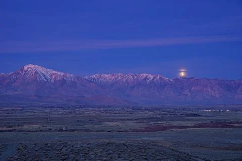 Eclipse Moonset Over Bishop Stock Photos