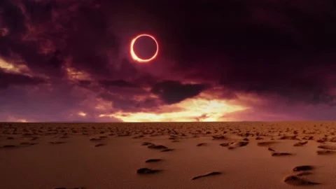 Eclipse of sun in desert looping background Stock Footage 226391263