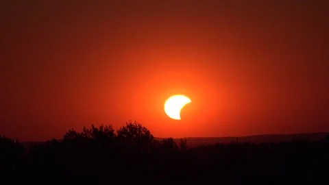 Eclipse Sunset 2026, Sunrise in Forest, Sun Rays in Wood, Mountains Alpine View Stock Footage 347645115