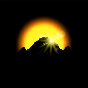 Eclipse sunset in space mountains, vector illustration Stock Illustration