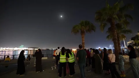 Eclipse turns Moon red at dusk in Dubai, Dubái, AE - 07 Sep 2025 Stock Footage 316557573