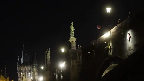 Eclipse turns Moon red at dusk in Prague, Praga, CZ - 07 Sep 2025 Stock Footage 316557898