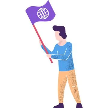 Eco-activist protesting with flag vector flat icon Stock Illustration