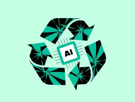 Eco AI technology with central processor chip and recycle icon inspired Stock Illustration