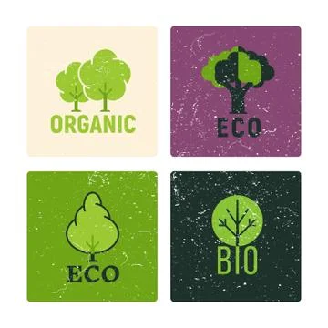 Eco and organic labels vector design with grunge elements 스톡 일러스트