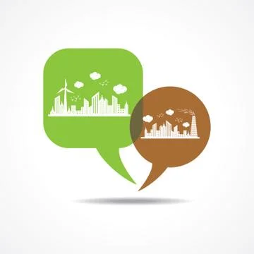 Eco and polluted cityscape in message bubble stock vector Illustrazione stock
