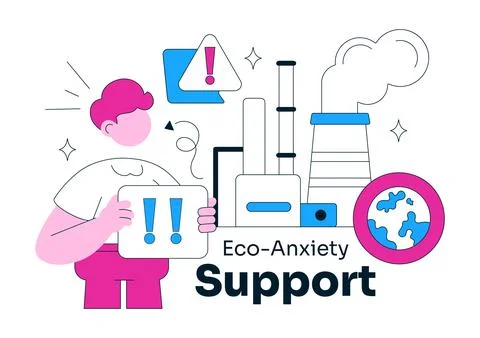 Eco Anxiety Support Illustration Featuring Climate Change Awareness, Emotio.. Stock Illustration