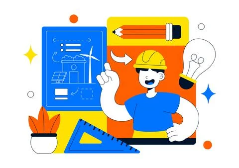Eco Architecture Blueprint Vector Illustration With Sustainable Building Pl.. Ilustración de archivo